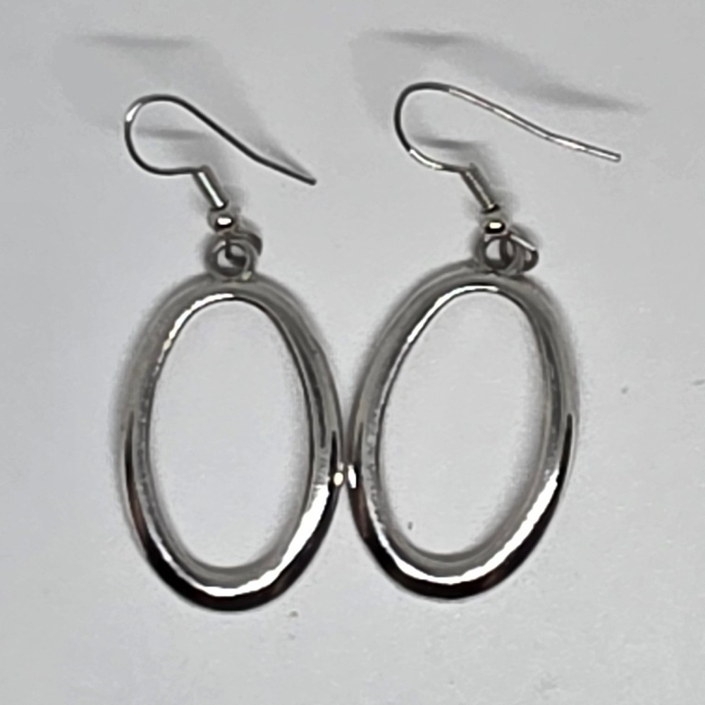 Silver Tone Oval Dangle Earrings Fashion Jewelry Minimalist Style